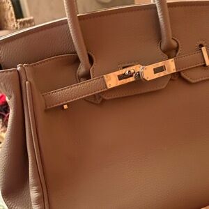 Structured Taupe Tote with Gold-Tone Hardware